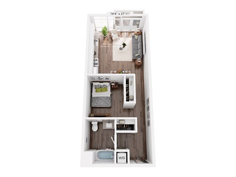 Floor plan for studio, 1 bath, 597 sqft